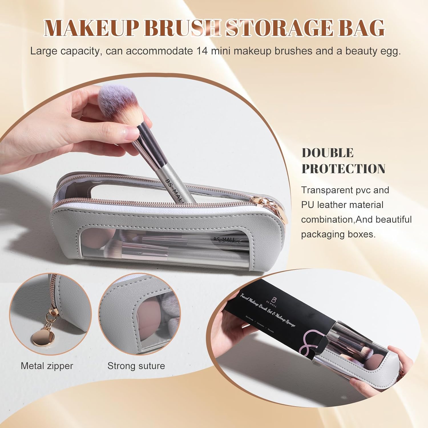 14 Piece Travel Makeup Brush Set with Bag & Sponge