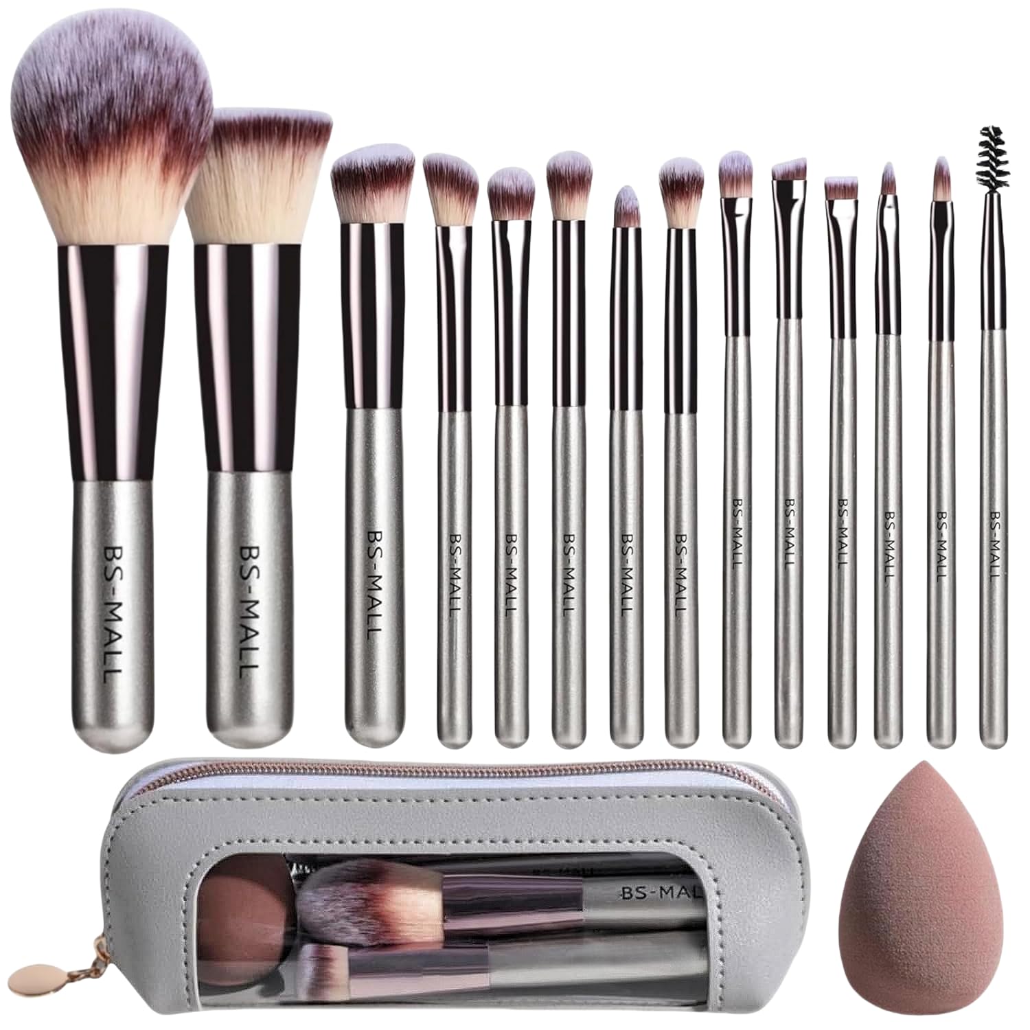 14 Piece Travel Makeup Brush Set with Bag & Sponge